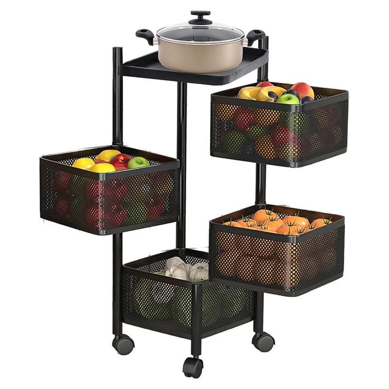 Metal Square High Quality Kitchen Trolley With Wheels (4 Layer)