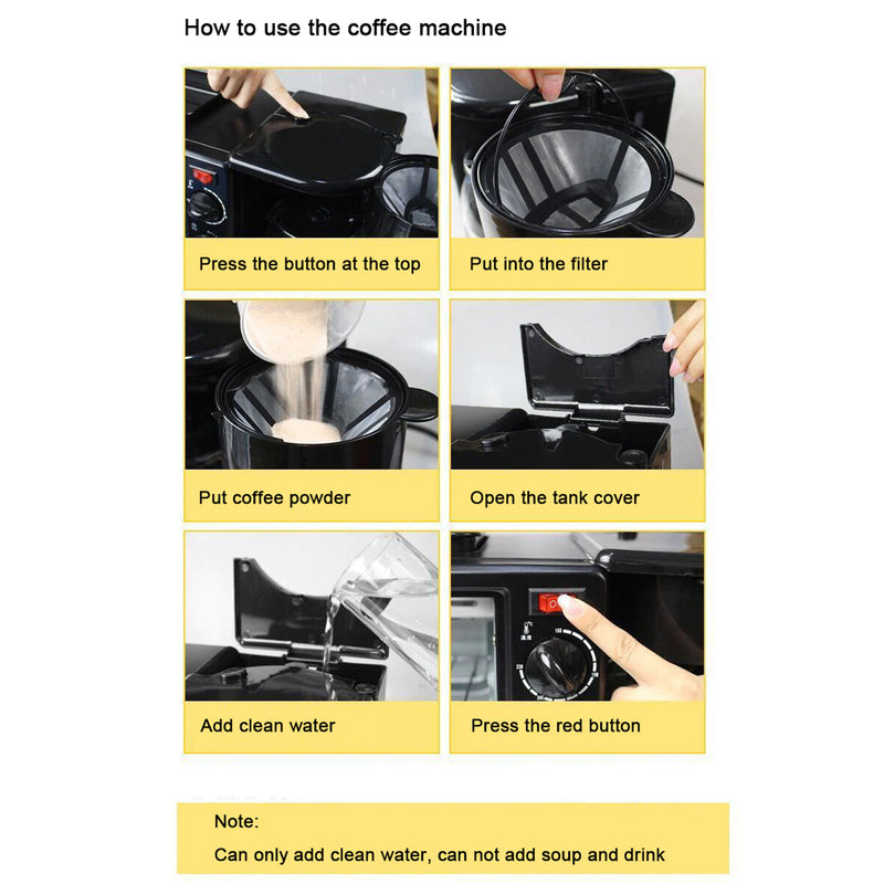 3 In 1 Breakfast Maker Portable Toaster, Oven Grill Pan & Coffee Maker