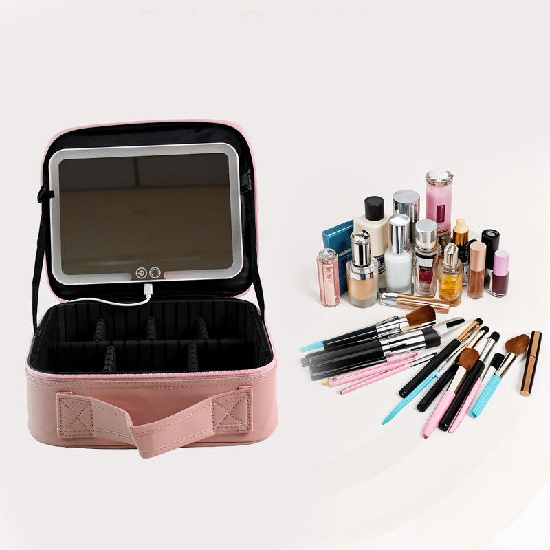 Makeup Organizer Box with Touch Sensor Mirror LED Light