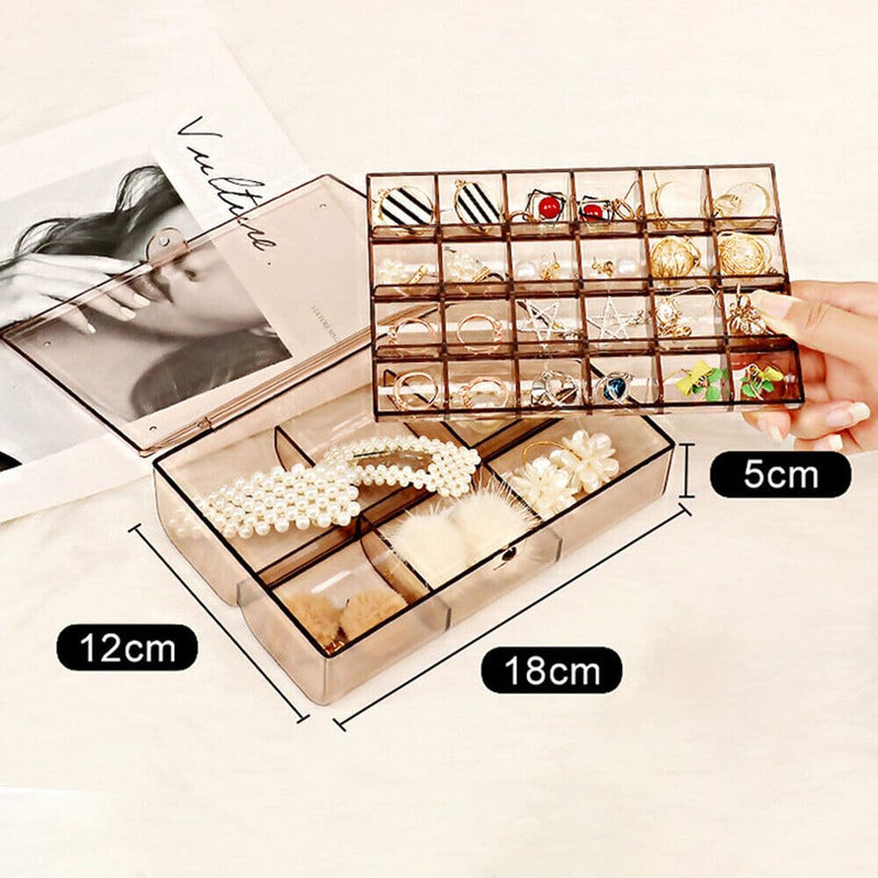 2-Layer Acrylic Jewelry Storage Box with 30 Compartment Dustproof Organizer
