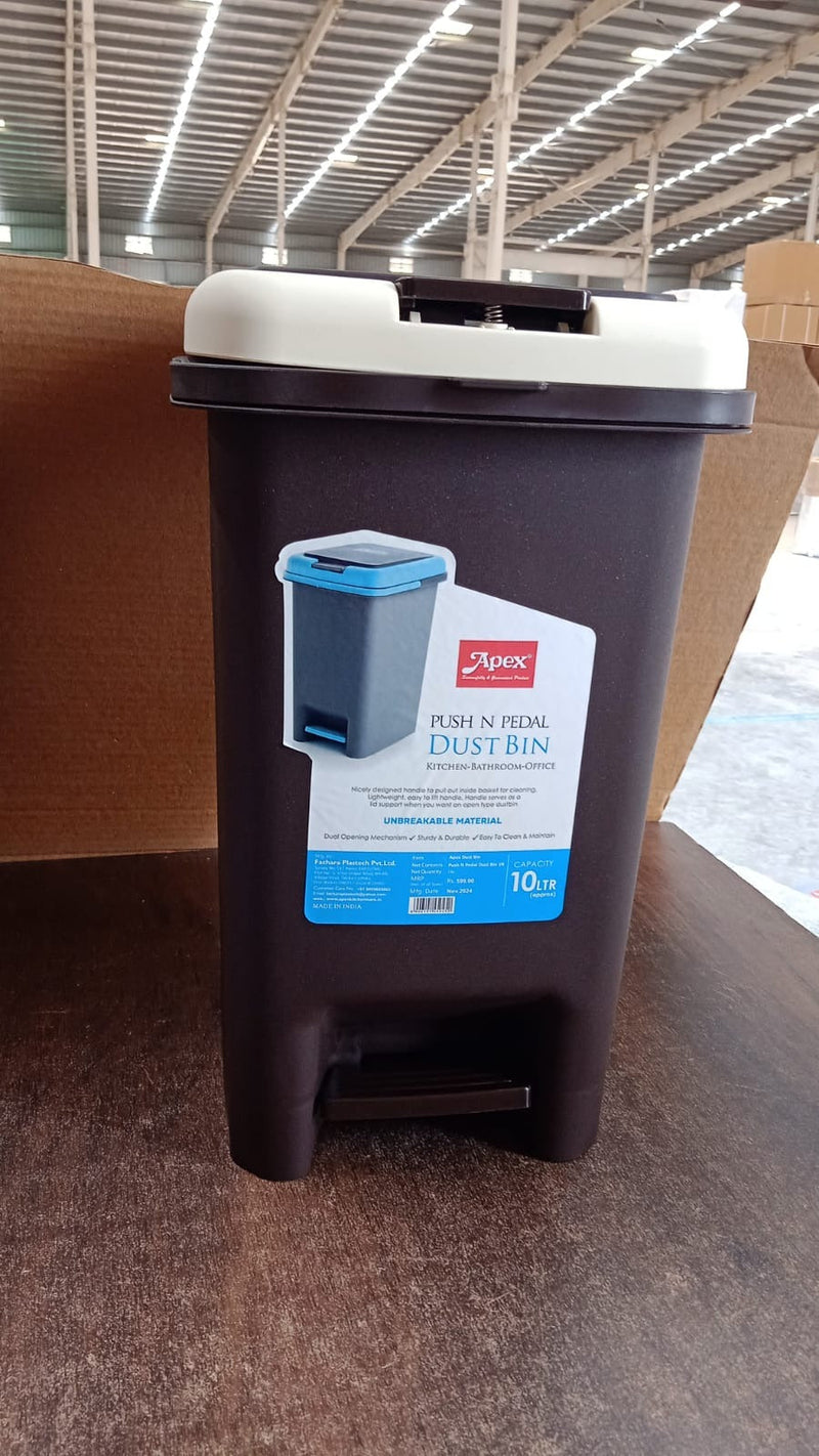 Apex Push N Pedal Plastic Dustbin 10L Capacity (1 Pc)