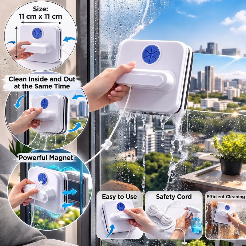 Double Sided Magnetic Window Cleaner Glass Wiper With Safety Rope (1 Set)
