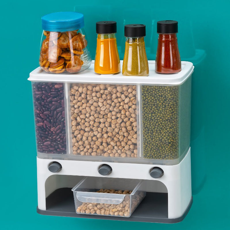 Easy Flow Cereal Dispenser For Kitchen / 3 In 1 Push Button Wall Mount Container