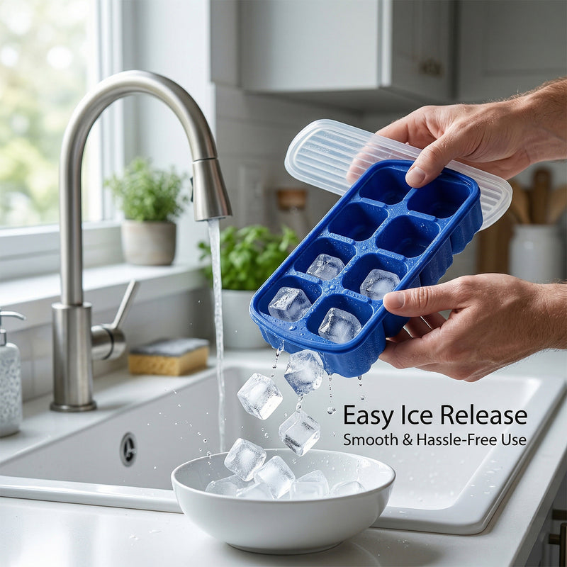Multipurpose Square Ice Cube Tray With Lid (1 Pc 17x9 Cm 8 Grid)