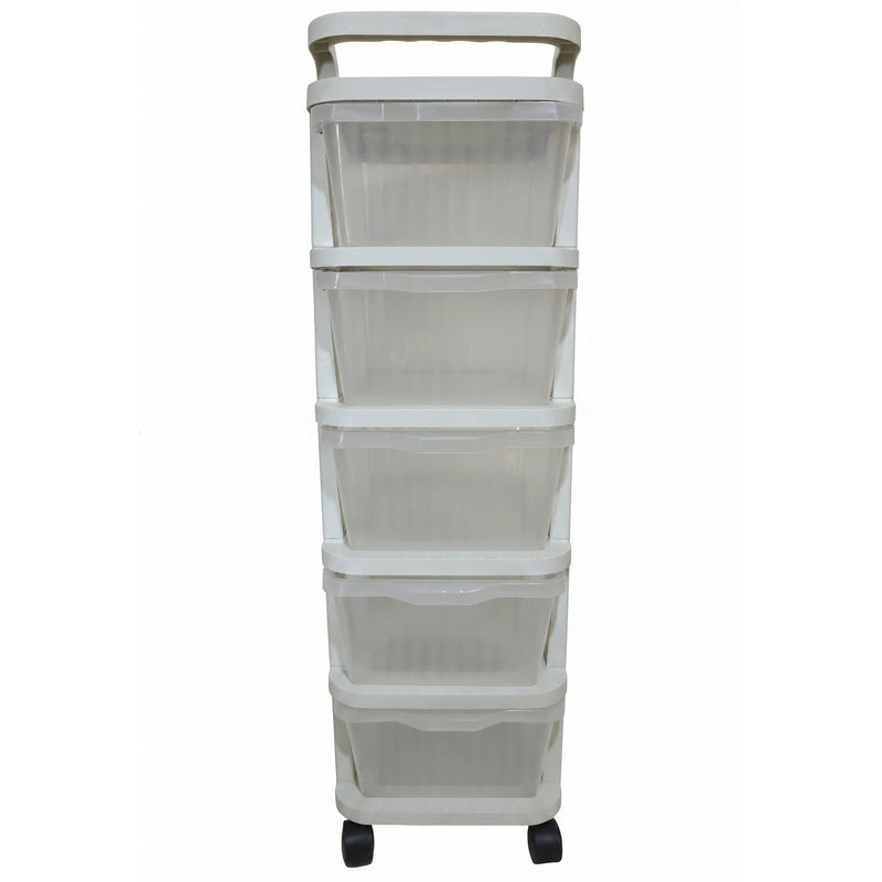 5 Layer Plastic Storage Drawer Rack Organizer With Wheels For Home (1 Pc)
