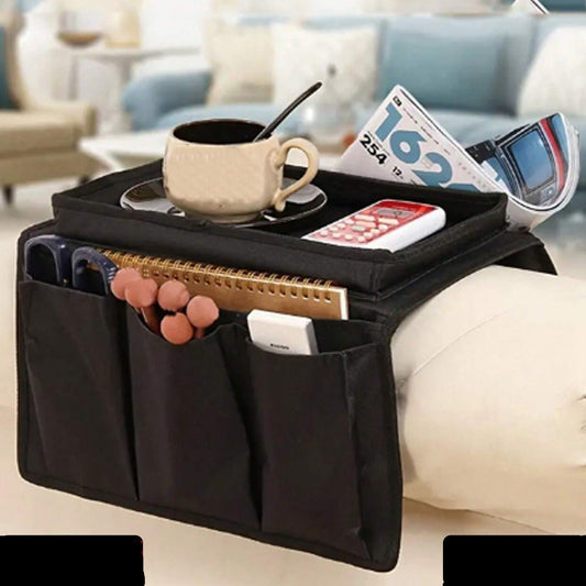 Sofa Arm Rest Hanging Storage Bag For Sorting Magazines, Books (Black)