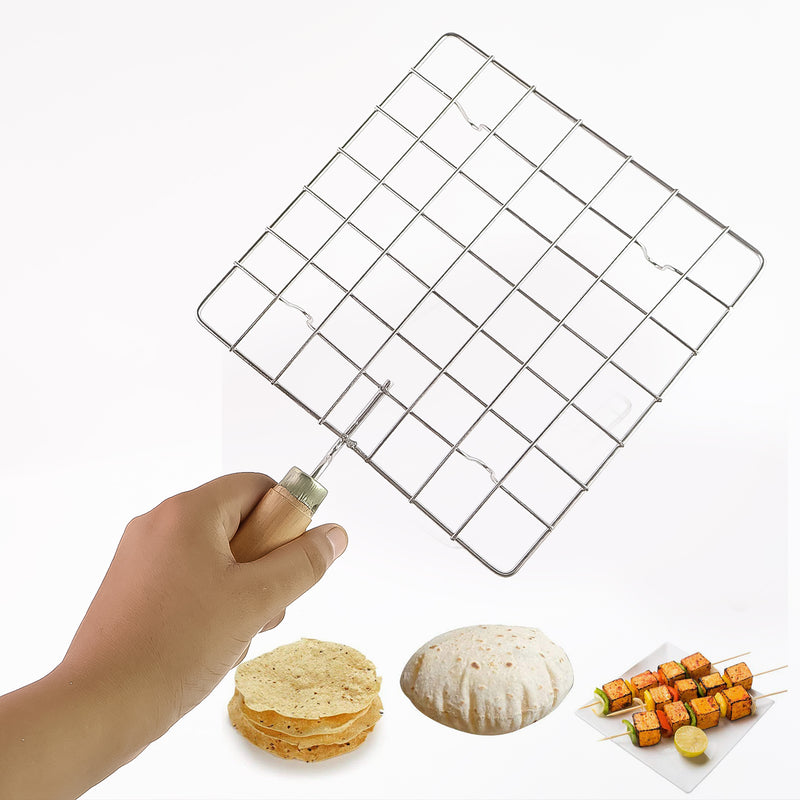 Stainless Steel Square Barbecue Grill Rack With Wooden Handle