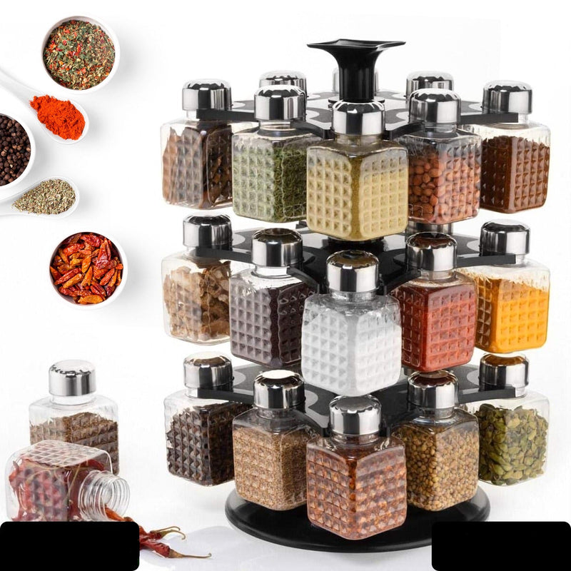 360 Degree Revolving Spice Rack Container, Square 24 Bottle Design