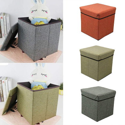 Cube Shape Sitting Stool With Storage Box & Cushion Seat