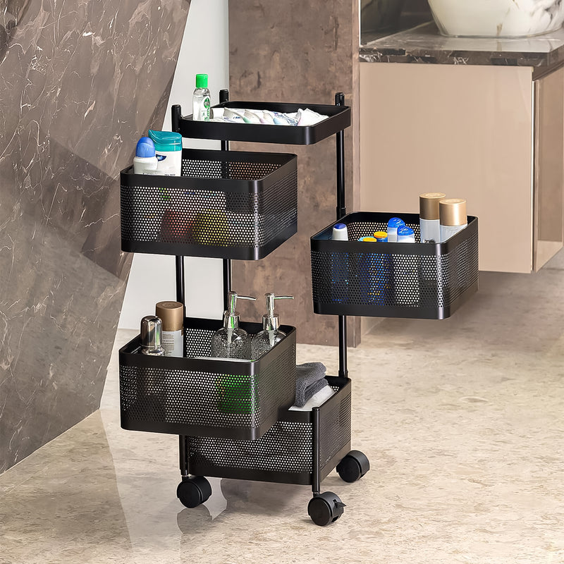 Metal Square High Quality Kitchen Trolley With Wheels (4 Layer)