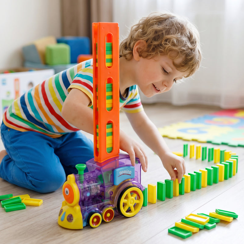 Automatic Domino Laying Train Engine Toy With Light And Music For Kids (1 Pc)