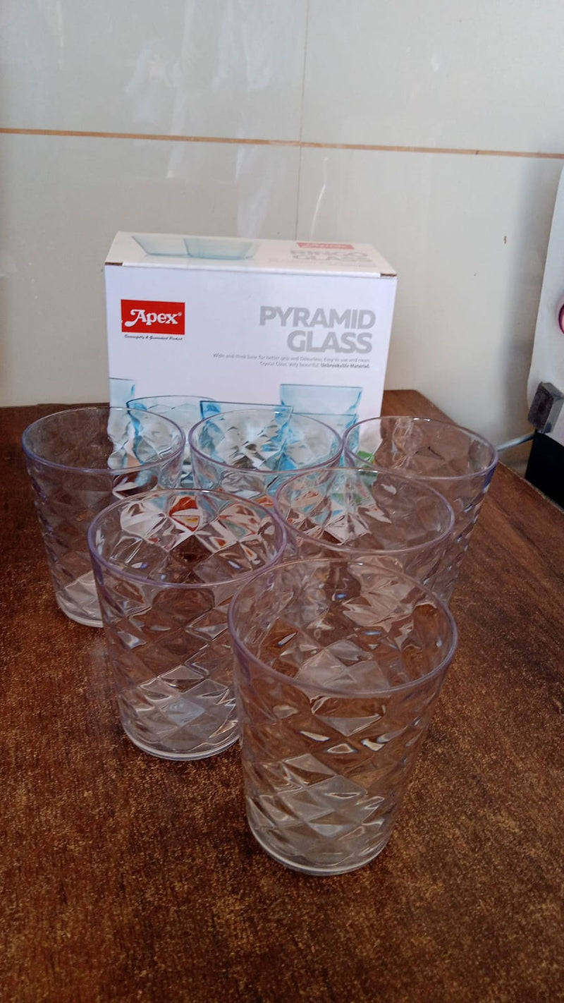 Apex Pyramid Design Unbreakable Plastic Glass – 300 ML