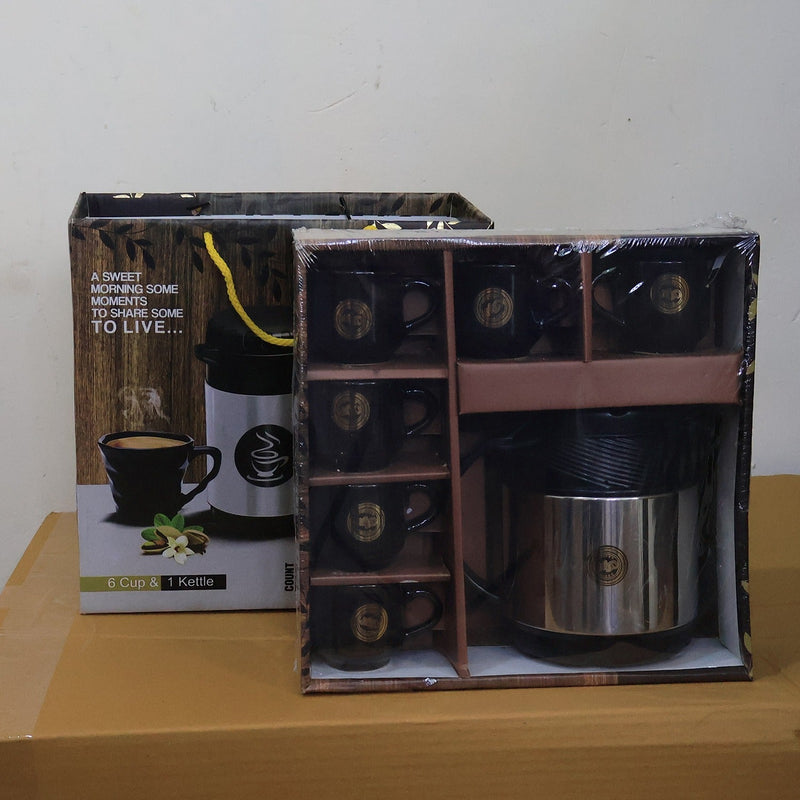 Tea and Coffee Thermos Flask and 6 Ceramic Cups (1 Set)