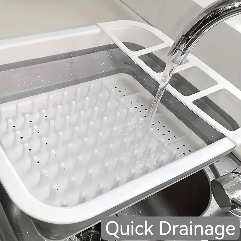 Collapsible Folding Silicone Dish Drying Drainer Rack With Spoon Fork Knife Storage Holder