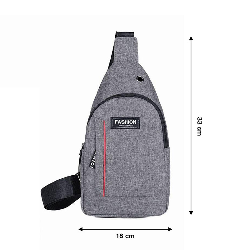 Grey Waterproof Anti Theft Crossbody Fanny Pack, USB Charging Earphone Hook Sling Travel Messengers Bag