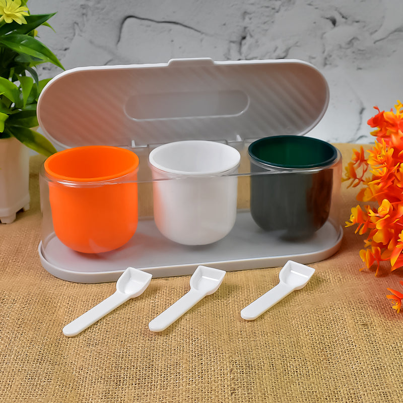 3 Grid Seasoning Spice Masala Box Kit With Spoon (Multicolour / 1 Set)