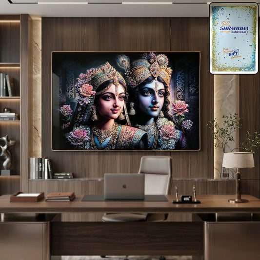 Premium Radha Krishna Royal Artistic Wall Frame (1 Pc 89x58 Cm)