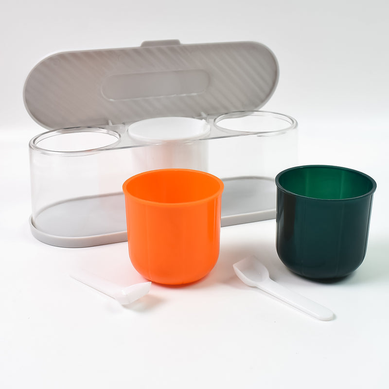 3 Grid Seasoning Spice Masala Box Kit With Spoon (Multicolour / 1 Set)