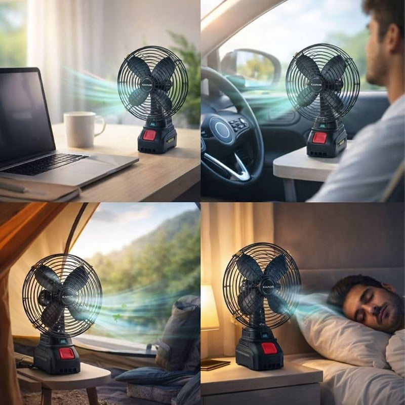 Lithium Battery Fan 48V Portable – Metal Blades, Low Noise