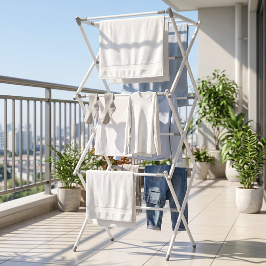 3 Tier Folding Clothes Drying Rack Laundry Cloth Dryer Stand For Balcony (1 Set)