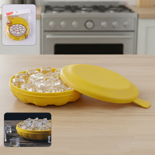 Premium Round Ice Cube Tray With Lid (1 Pc)