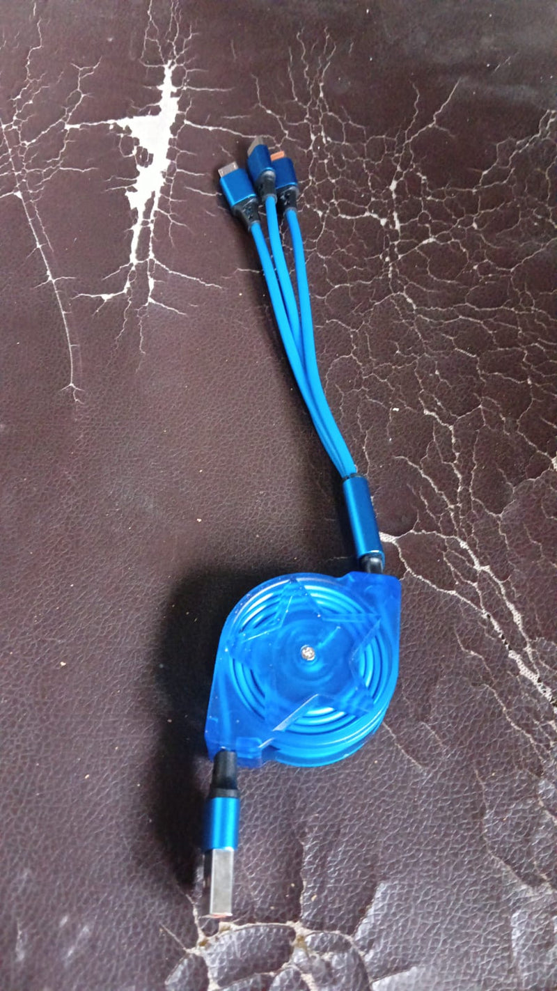 Retractable 3-in-1 Charger Cable for Phones & Android (1 Pc, Multi-USB)