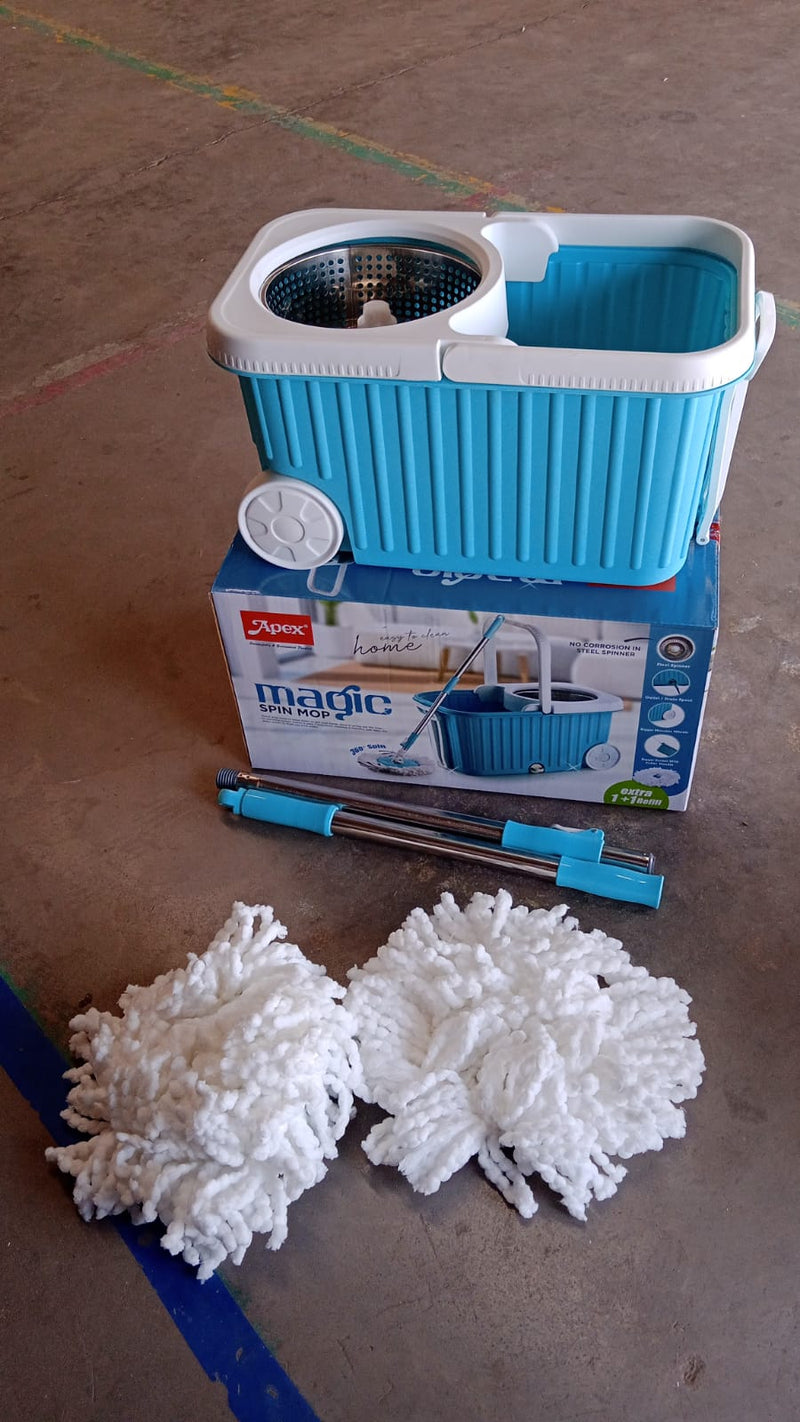 Apex Magic 360° Spin Mop Cleaning System with Stainless Steel Spinner