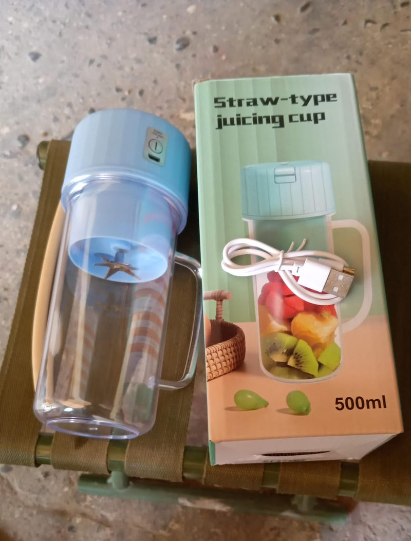 Portable Electric Juicer with Handle & Straw – USB Rechargeable, 6 Blades (500 ML)