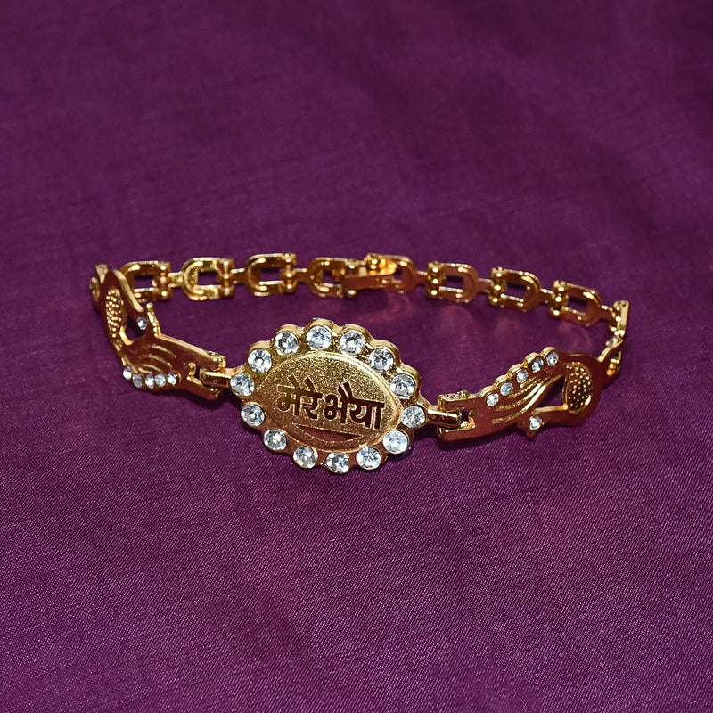 Bracelet With Stone Border  Dual Peacock Chain End Rakhi