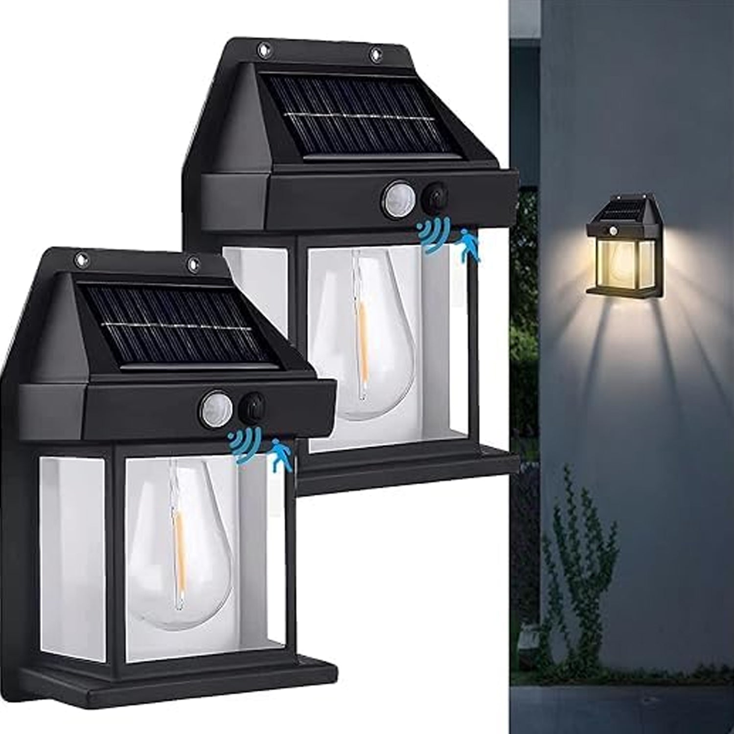 Solar Wall Lights Lamp With 3 Modes Motion Sensor Waterproof Exterior Lighting With Clear Panel 2PC (BUY 1 GET 1 FREE Onam Sale Price - Prepaid Only)