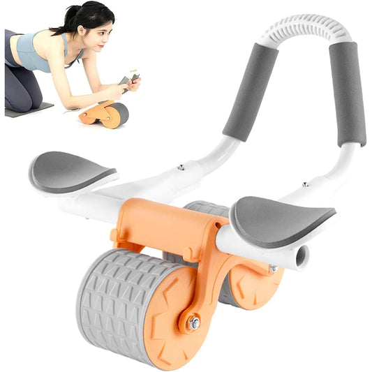 6055 Automatic Rebound Abdominal Wheel Ab Roller Wheel With Timer Elbow Support For Beginners Exercise Double Wheel With Knee Mat Holder For Body Fitness Strength Training Home Gym