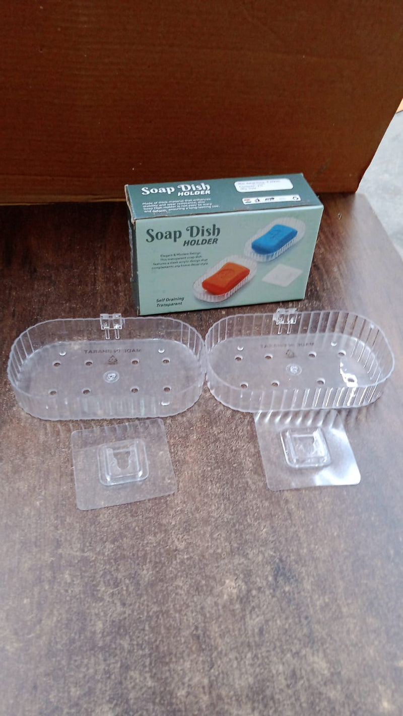 Self Adhesive Transparent Wall Mounted Soap Dish Holder (2 Pc)