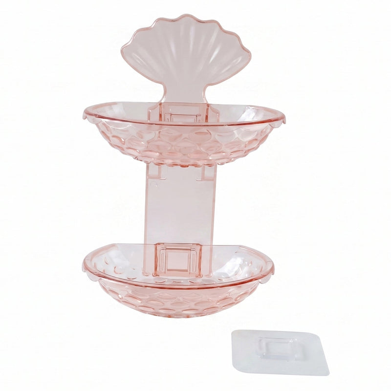 2 In 1 Double Layer Plastic Soap Dish Holder Wall Mounted Self Adhesive (1 Pc)