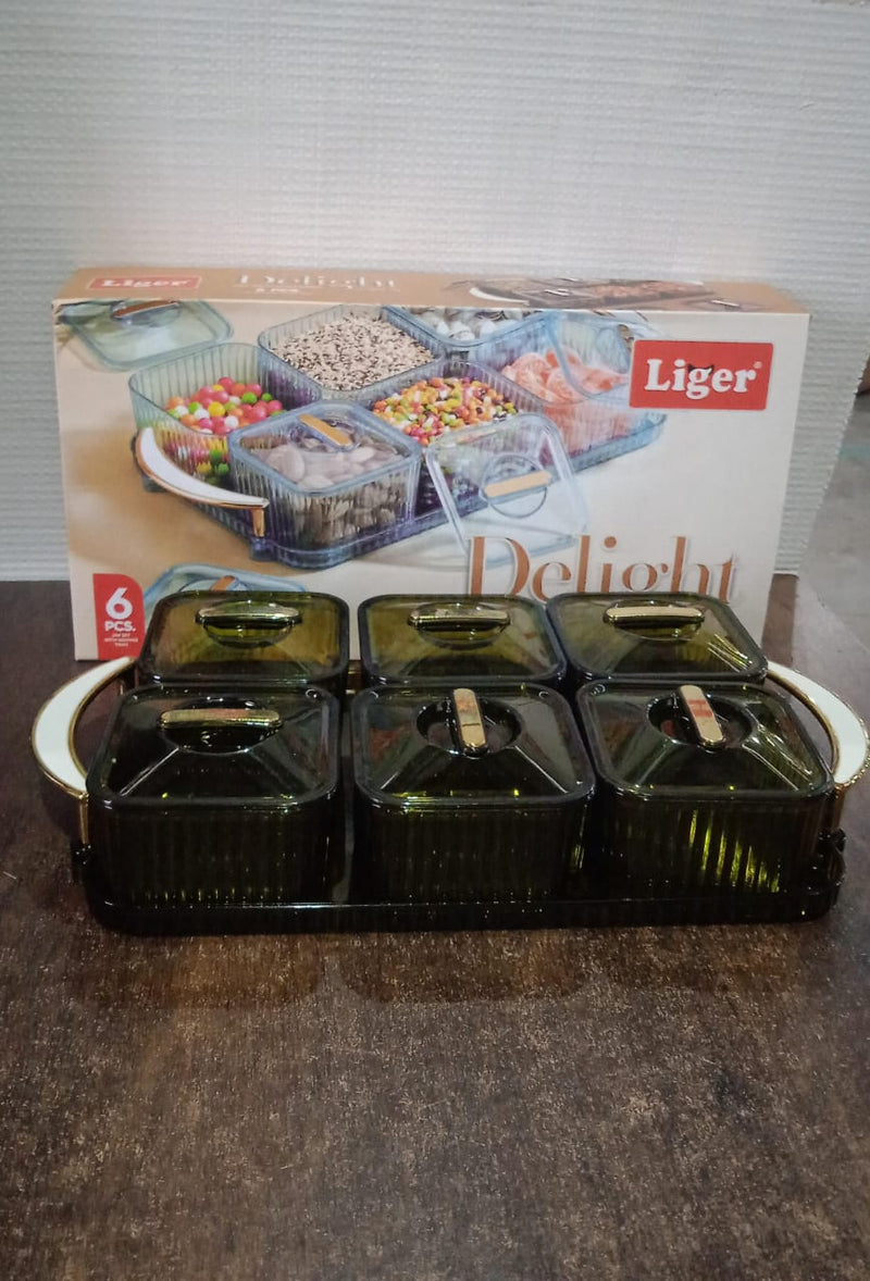 Liger Multipurpose Transparent Spice Jar Set with Tray and Lids 400ML Approx (6 Pc)