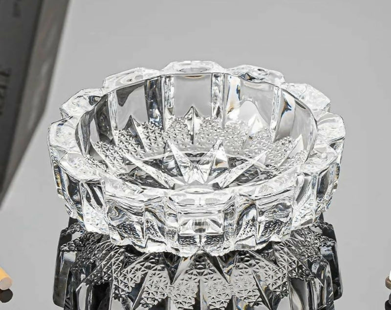 Crystal Glass Round Ashtray Heavy Duty Smoking Cigarette Holde