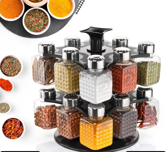 360 Degree Revolving Spice Rack Container Square 16 Bottle Design