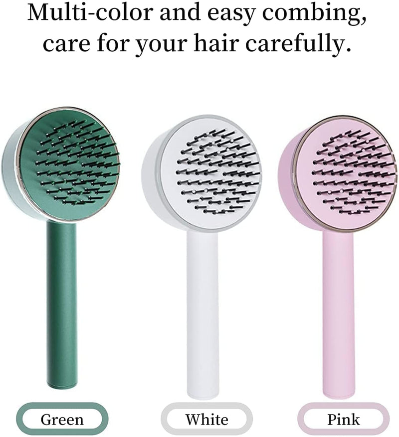Massage Comb With Long Handle, Detangling Self-cleaning Hair Brush