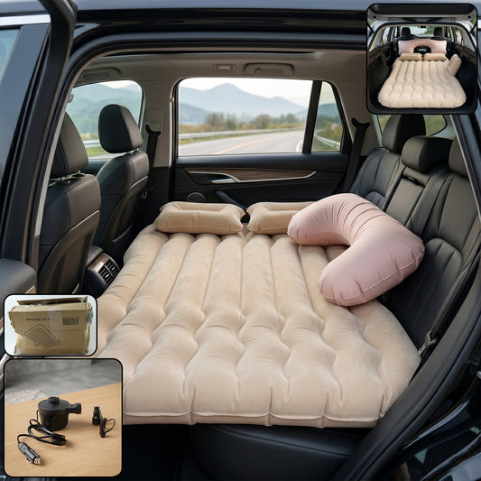 Car Air Mattress Bed Set With Inflatable Cushions And Pump -1 Set (Mix Design)