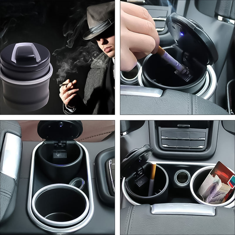 Portable Car Ashtray With Lid & Blue LED Light