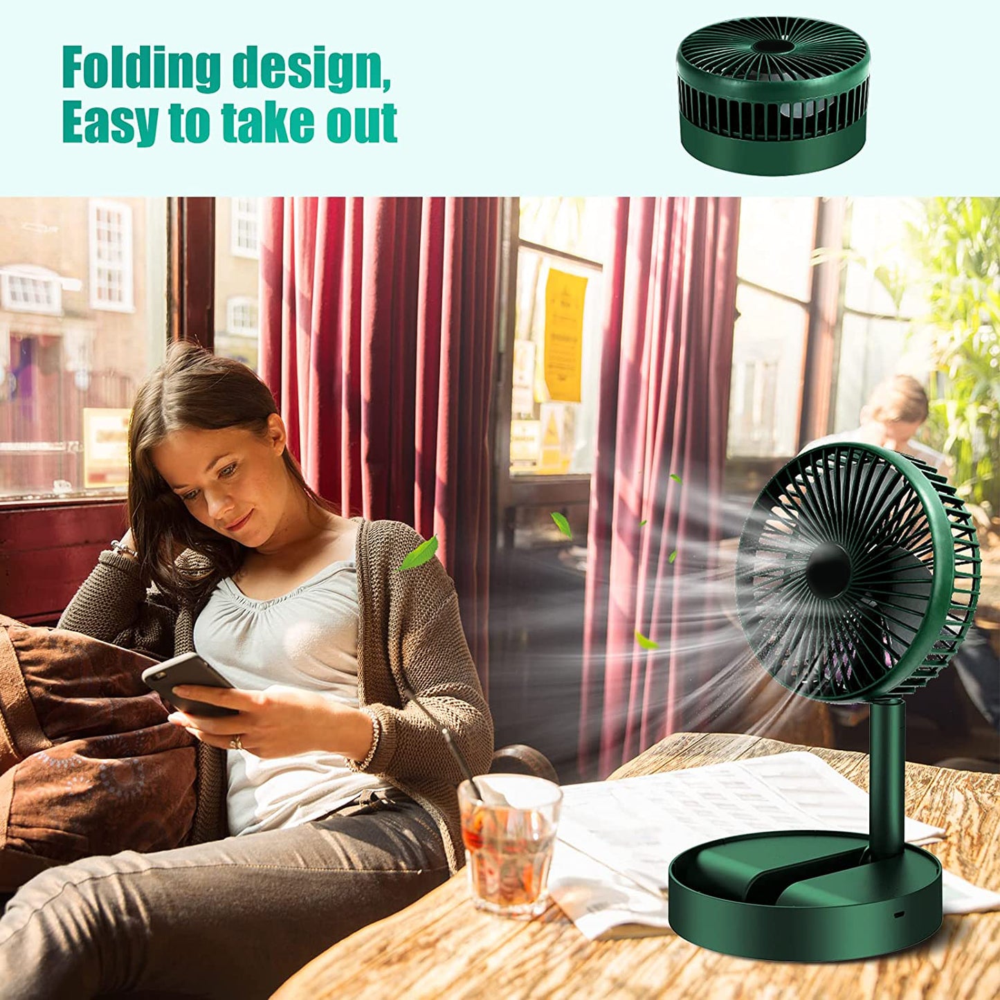 Telescopic Electric Desktop Fan, Height Adjustable Foldable & Portable