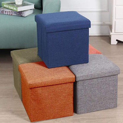 Cube Shape Sitting Stool With Storage Box & Cushion Seat