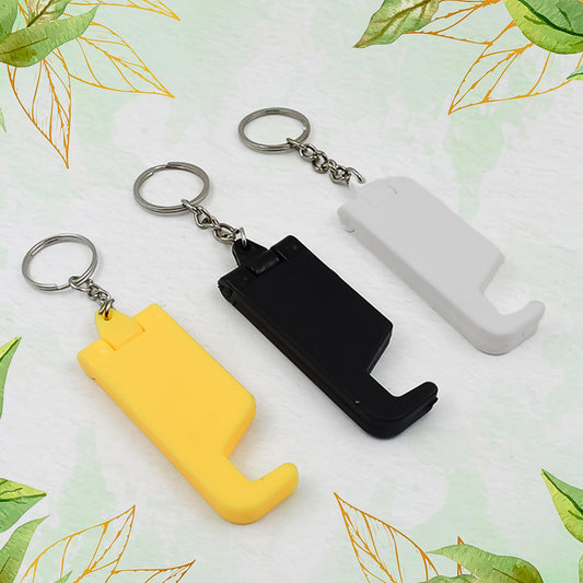 2 In 1 Plastic Keychain With Mobile Stand  Phone Holder (100 Pcs Set  Multicolor)