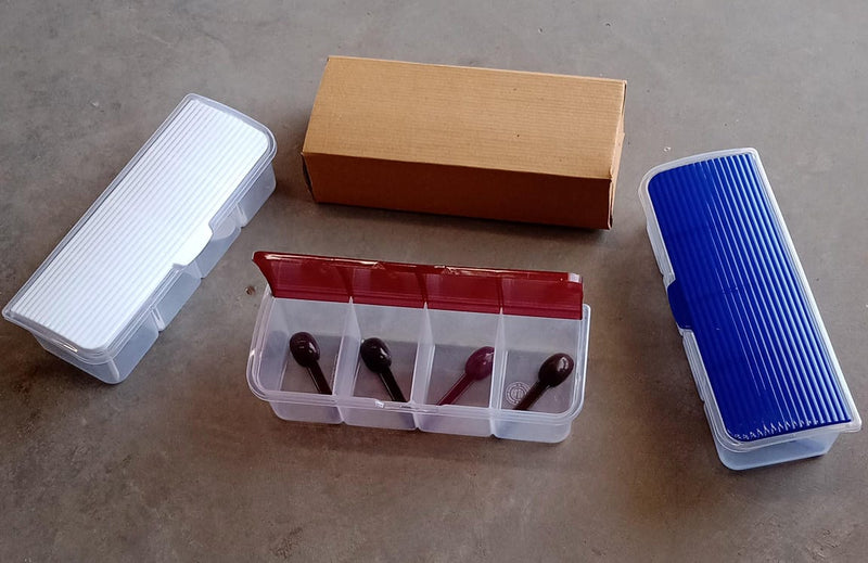 Kitchen Multipurpose Air-tight 4 Sections Storage Containers with 4 spoon (1 Pc )
