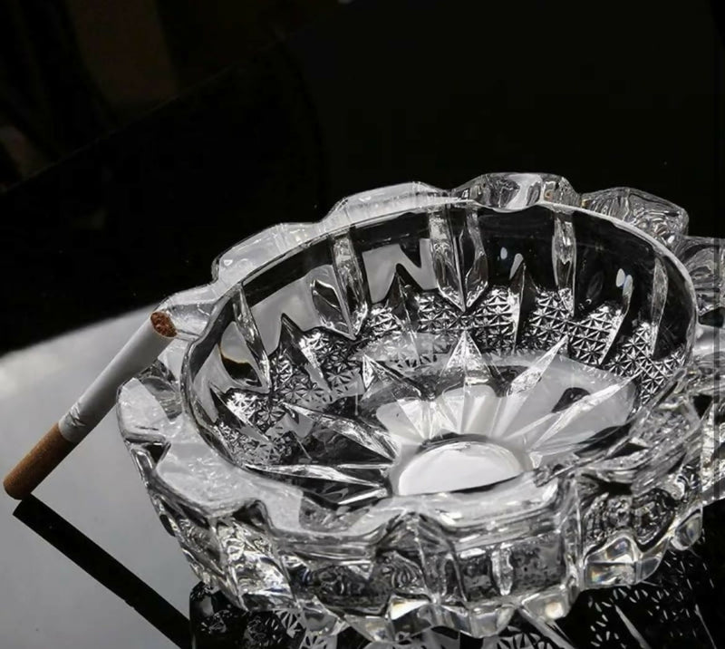 Crystal Glass Round Ashtray Heavy Duty Smoking Cigarette Holde