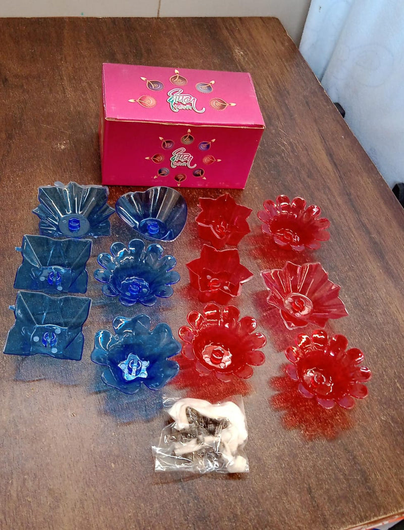 Reflection Diya Combo Plastic Candle Cup with Multi Shape, Diwali (12 Pcs Set)