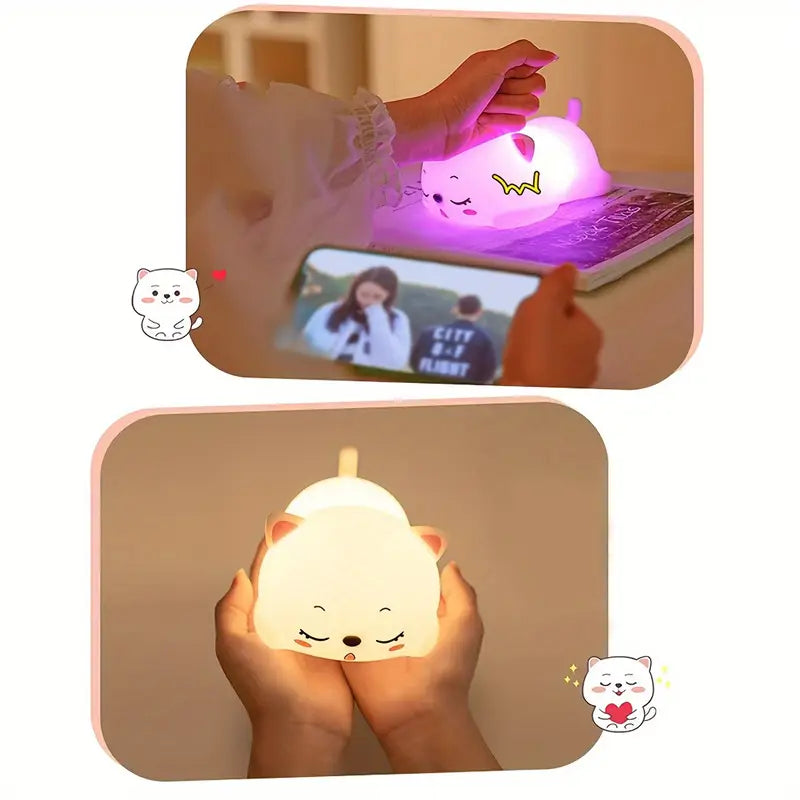 Cute Cat Night Light – Soft Silicone LED Lamp