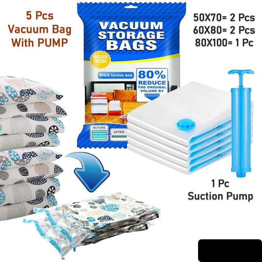 Vacuum Storage Bags With Suction Pump (5 Pcs Set)