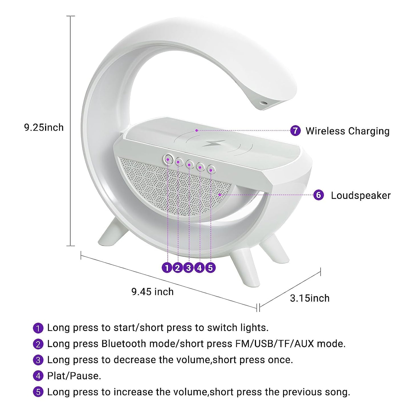 Multifunction LED Night Lamp With Bluetooth Speaker & Wireless Charging