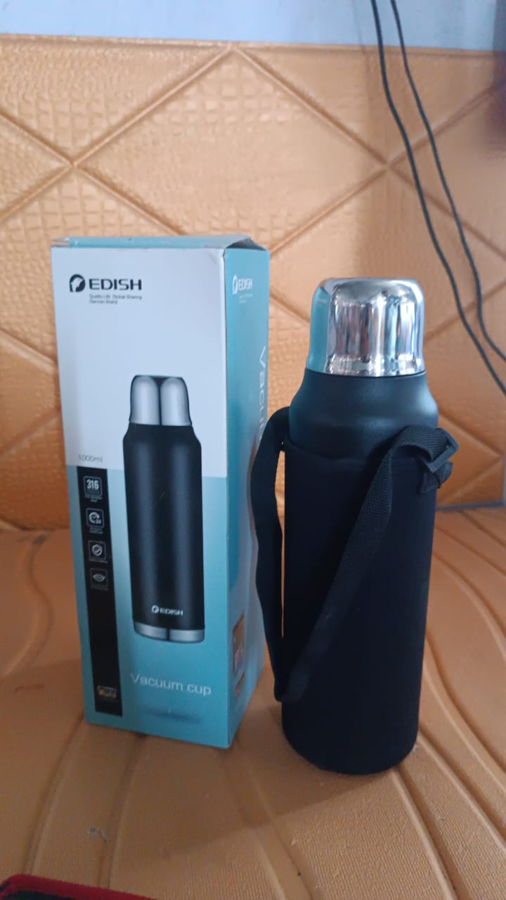 Stainless Steel Vacuum Water Bottle – Hot & Cold Insulated Flask (1000 ML Approx)