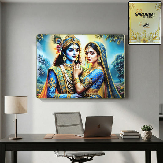 Elegant Radha Krishna Artistic Wall Frame (1 Pc 60x45 Cm)